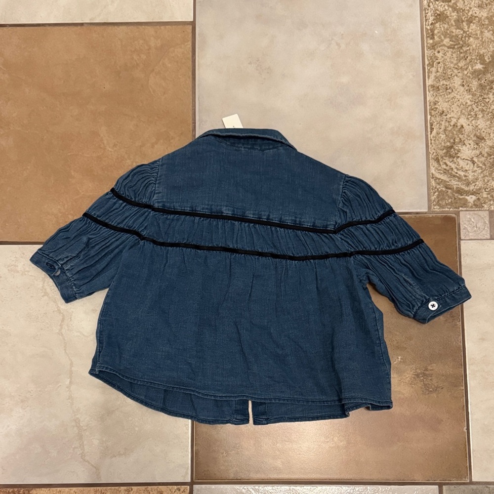 Maeve Indigo Blue Denim Button-Front Puff Sleeve Blouse - Picture 2 of 2